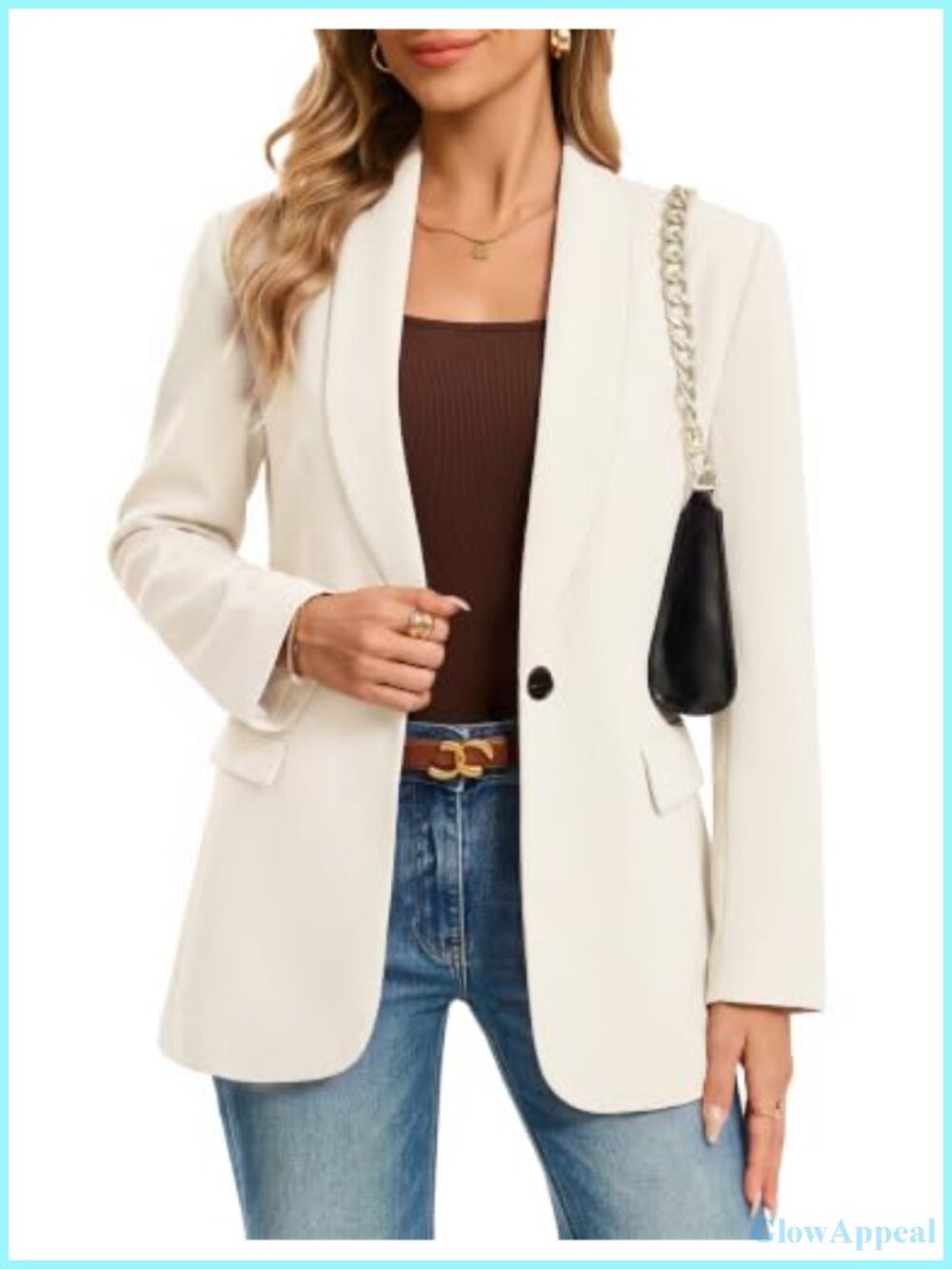 Women's Business Casual Blazer Loose Fit Long Sleeve Button Work Office Jacket